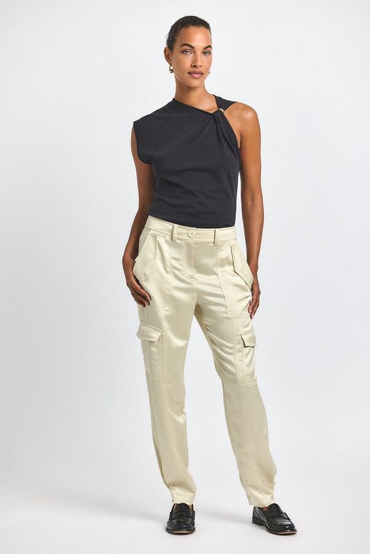 Elian Satin Cargo Pant - Ivory