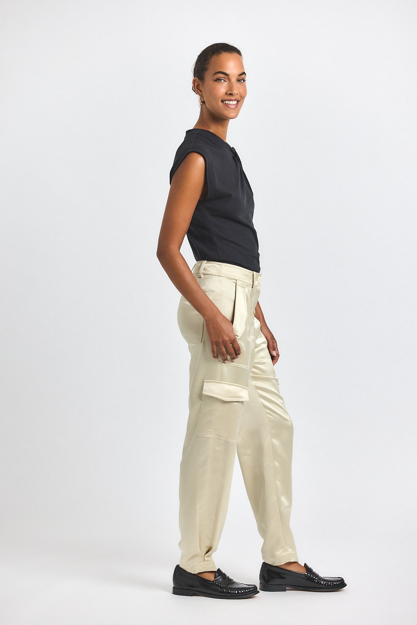 Elian Satin Cargo Pant - Ivory