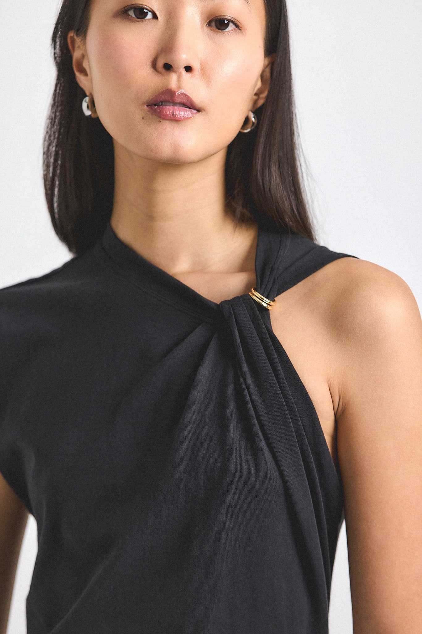 Evelise Assymmetric Embellished Twist Dress - Black
