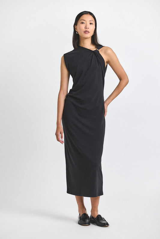 Evelise Assymmetric Embellished Twist Dress - Black