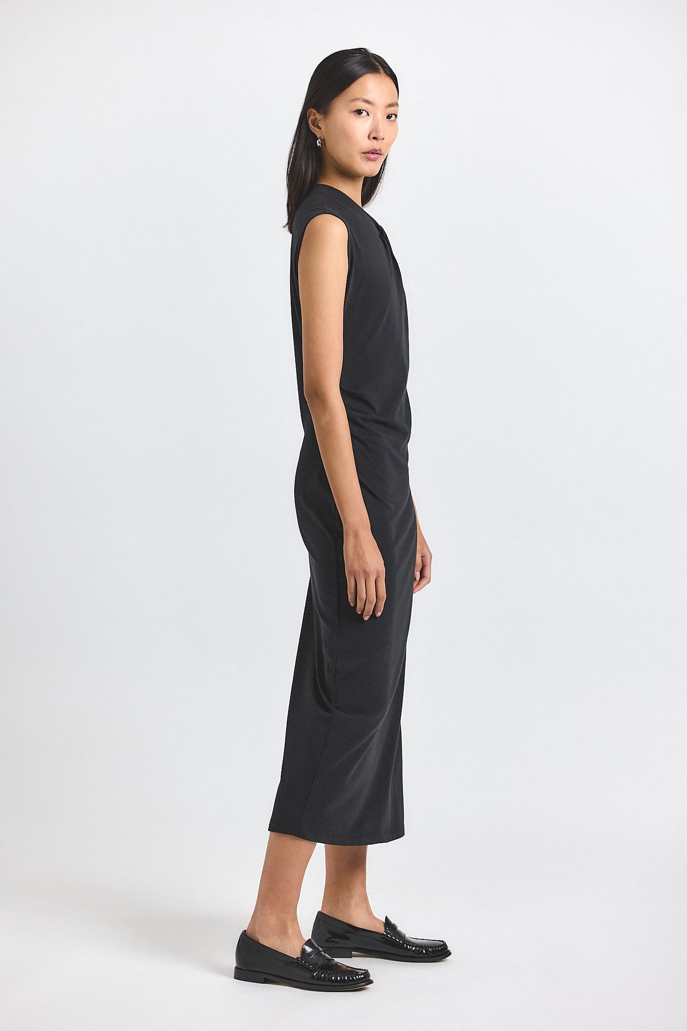 Evelise Assymmetric Embellished Twist Dress - Black
