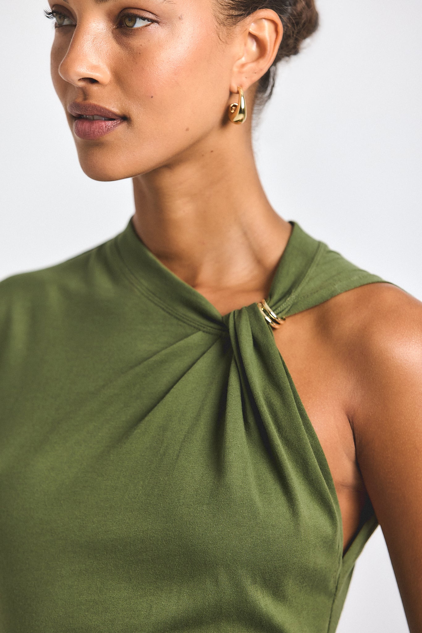 Evelise Assymmetric Embellished Twist Dress - Fatigue