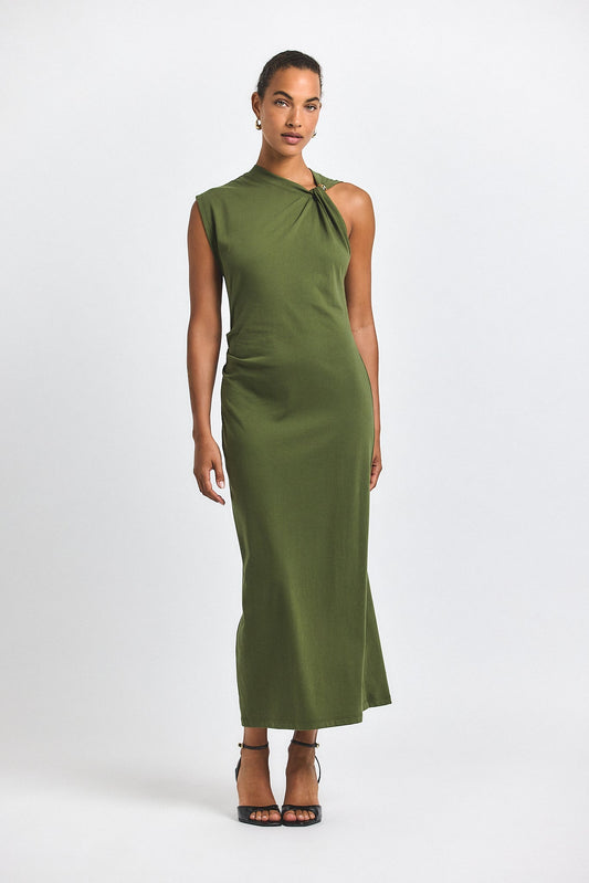 Evelise Assymmetric Embellished Twist Dress - Fatigue