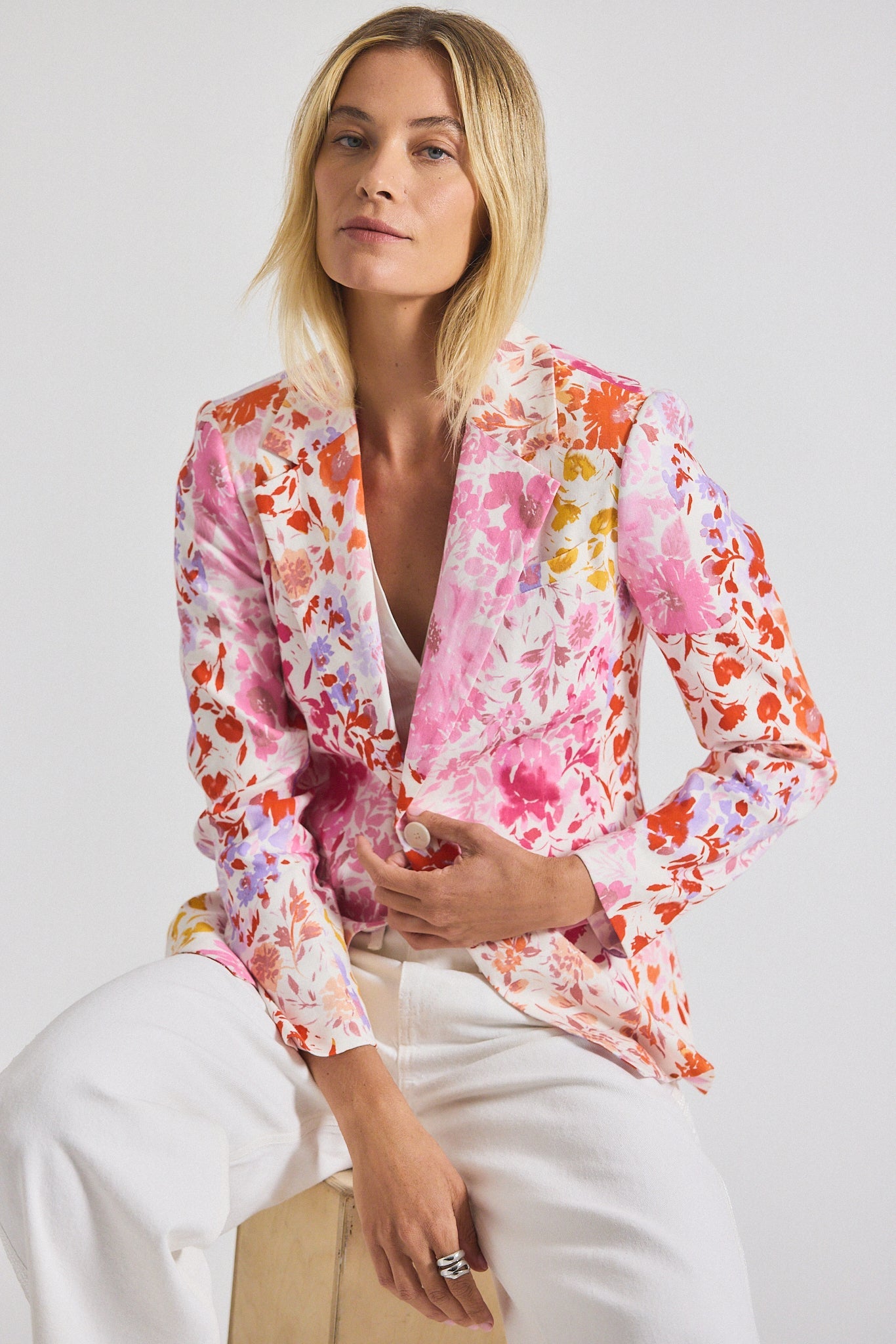 Irina Floral Printed Stretch Linen Blazer - Rose Multi