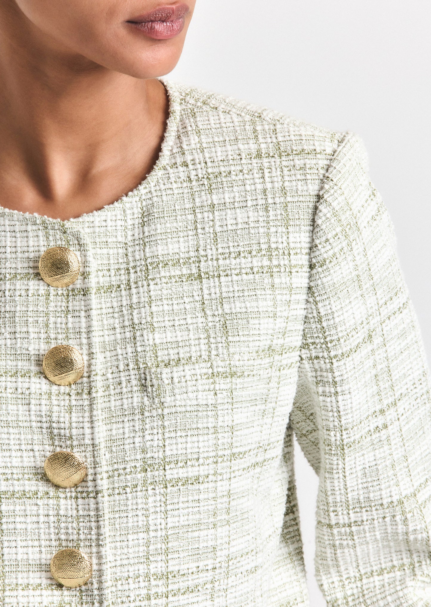 Juliette Tweed Jacket - Soft Sage-White