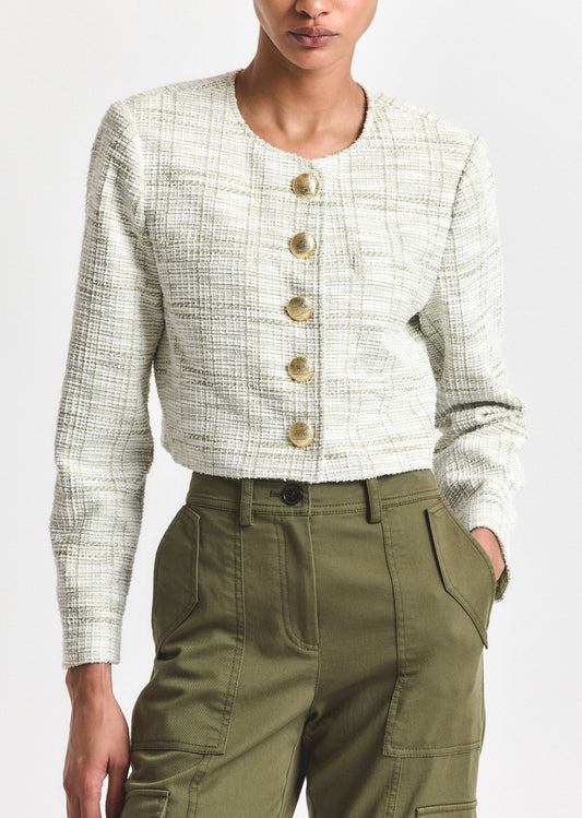 Juliette Tweed Jacket - Soft Sage-White