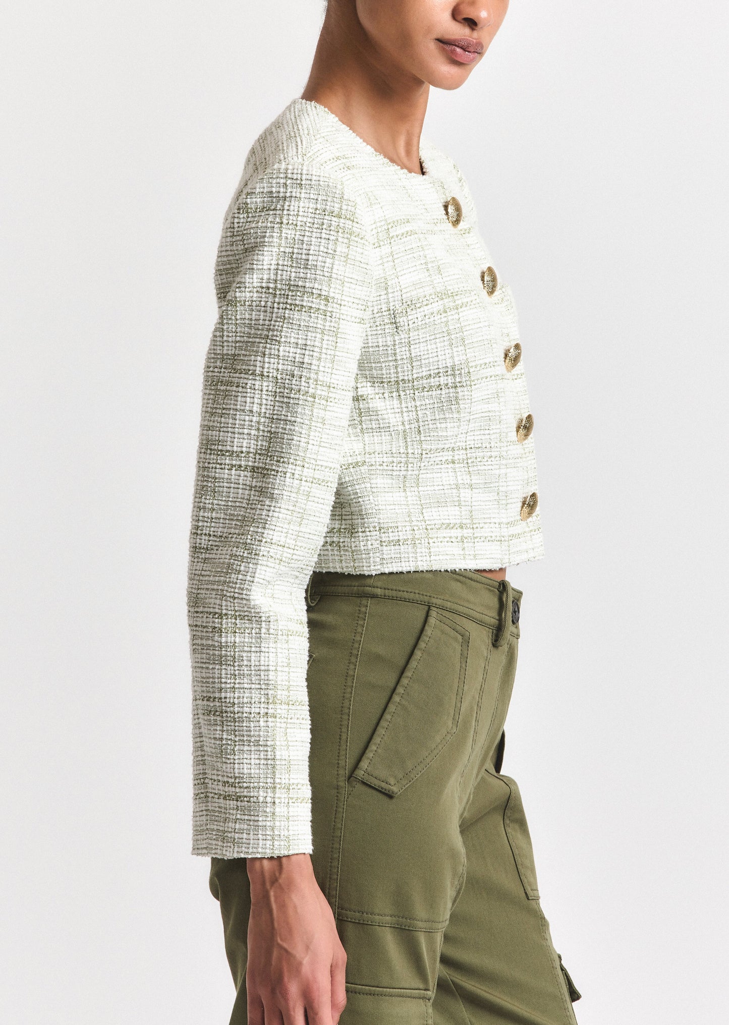 Juliette Tweed Jacket - Soft Sage-White