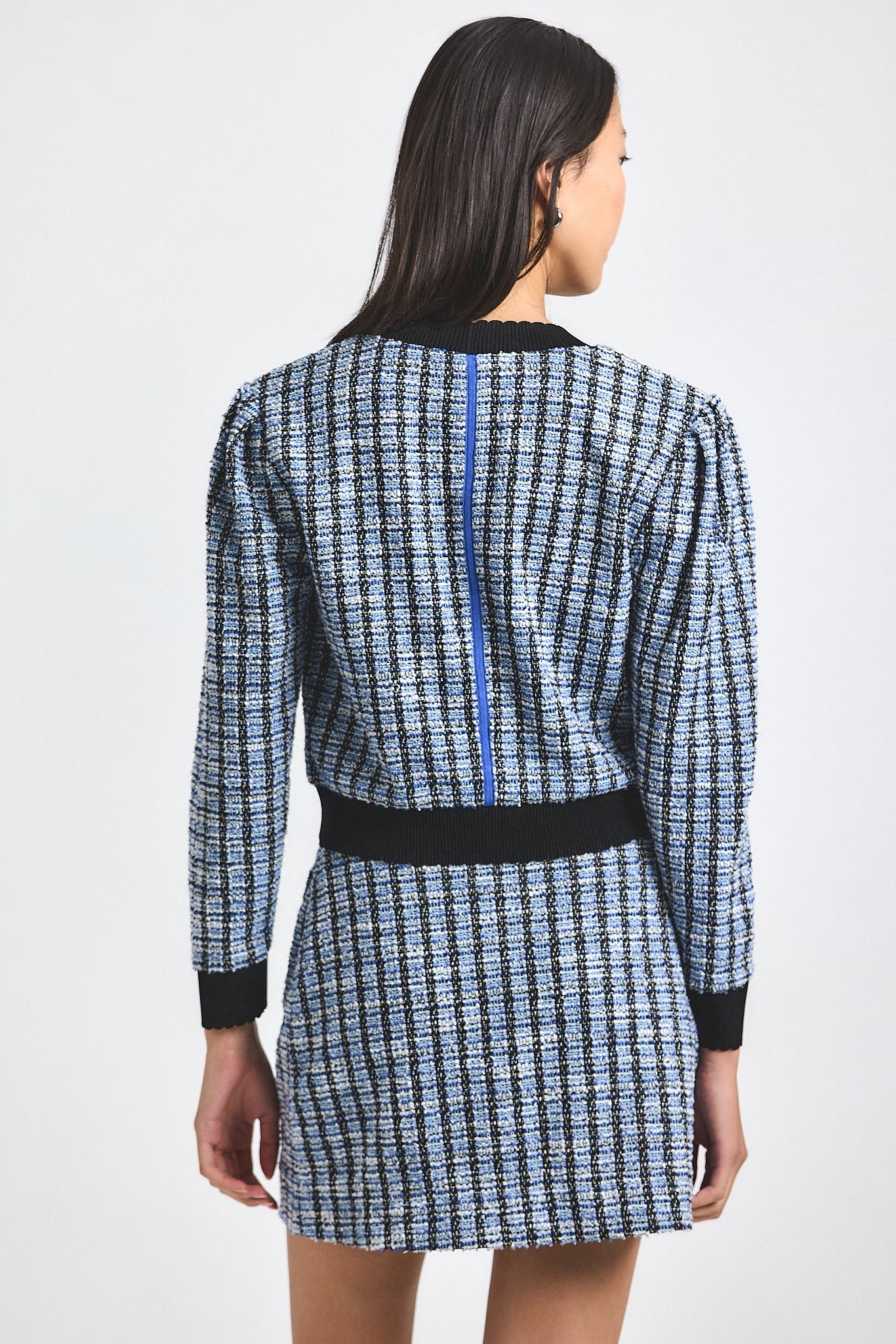 Ky Stretch Tweed Cardigan Jacket - Blue Multi