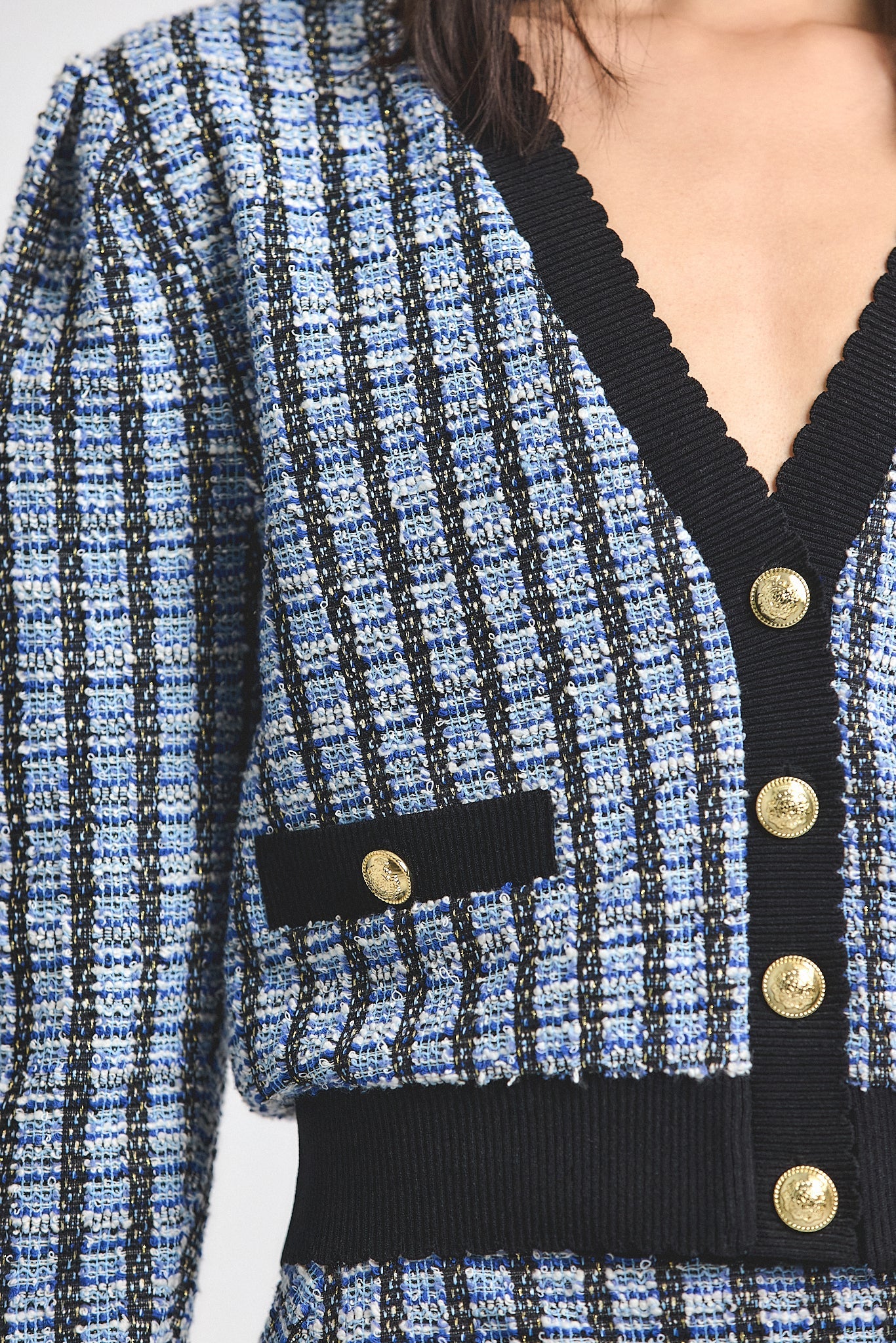 Ky Stretch Tweed Cardigan Jacket - Blue Multi