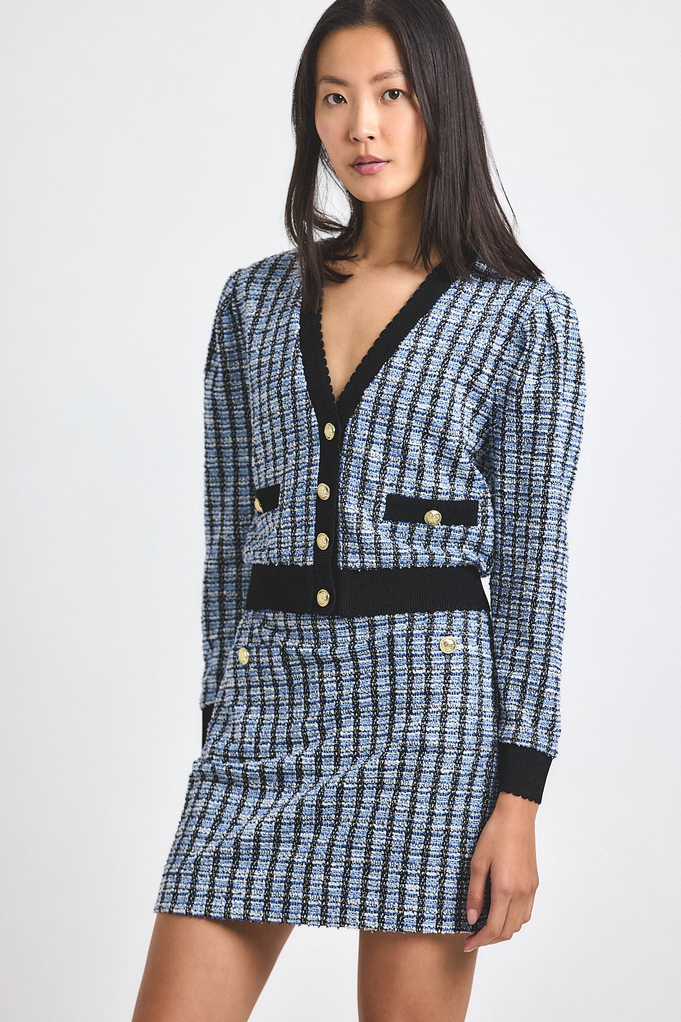 Ky Stretch Tweed Cardigan Jacket - Blue Multi