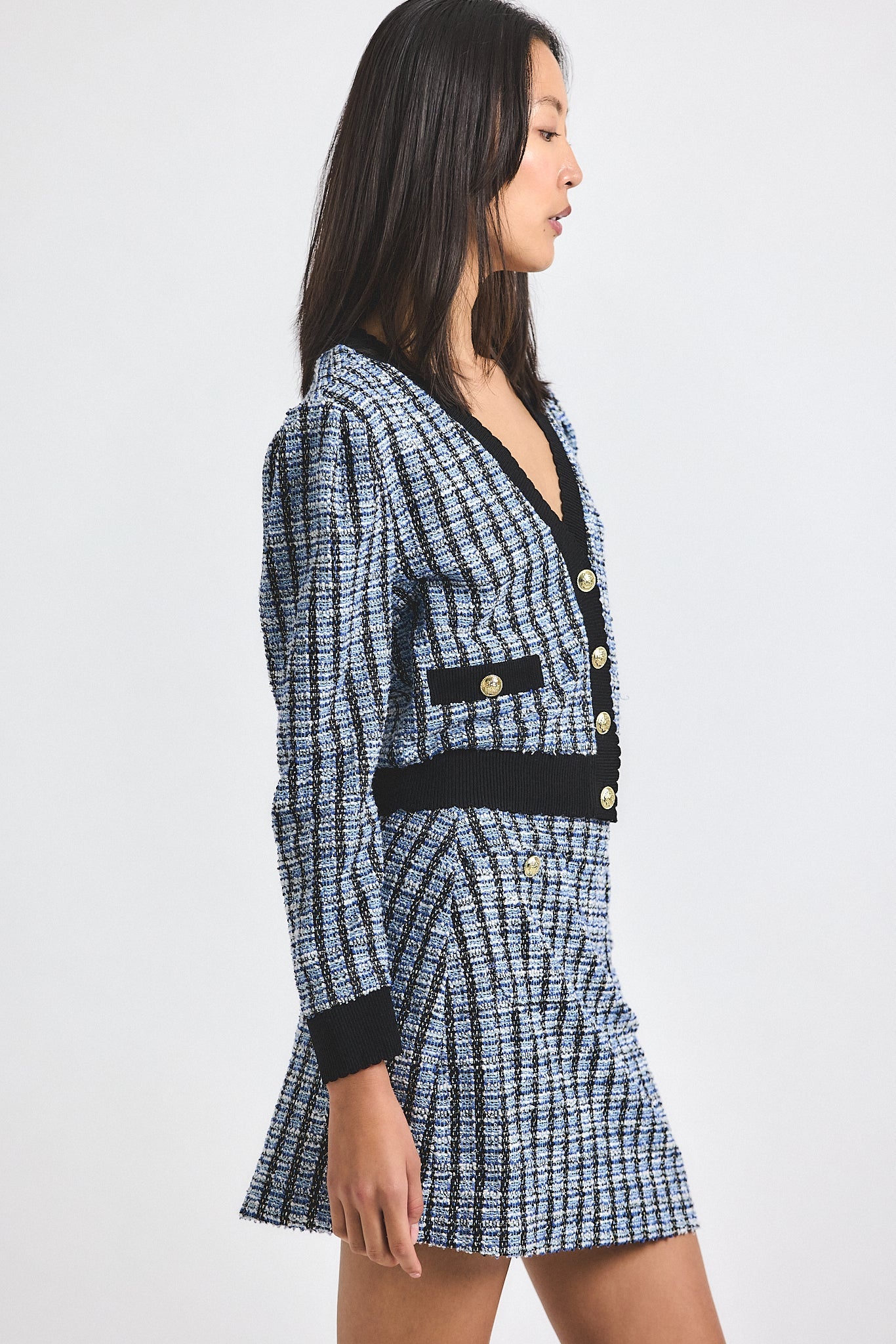 Ky Stretch Tweed Cardigan Jacket - Blue Multi