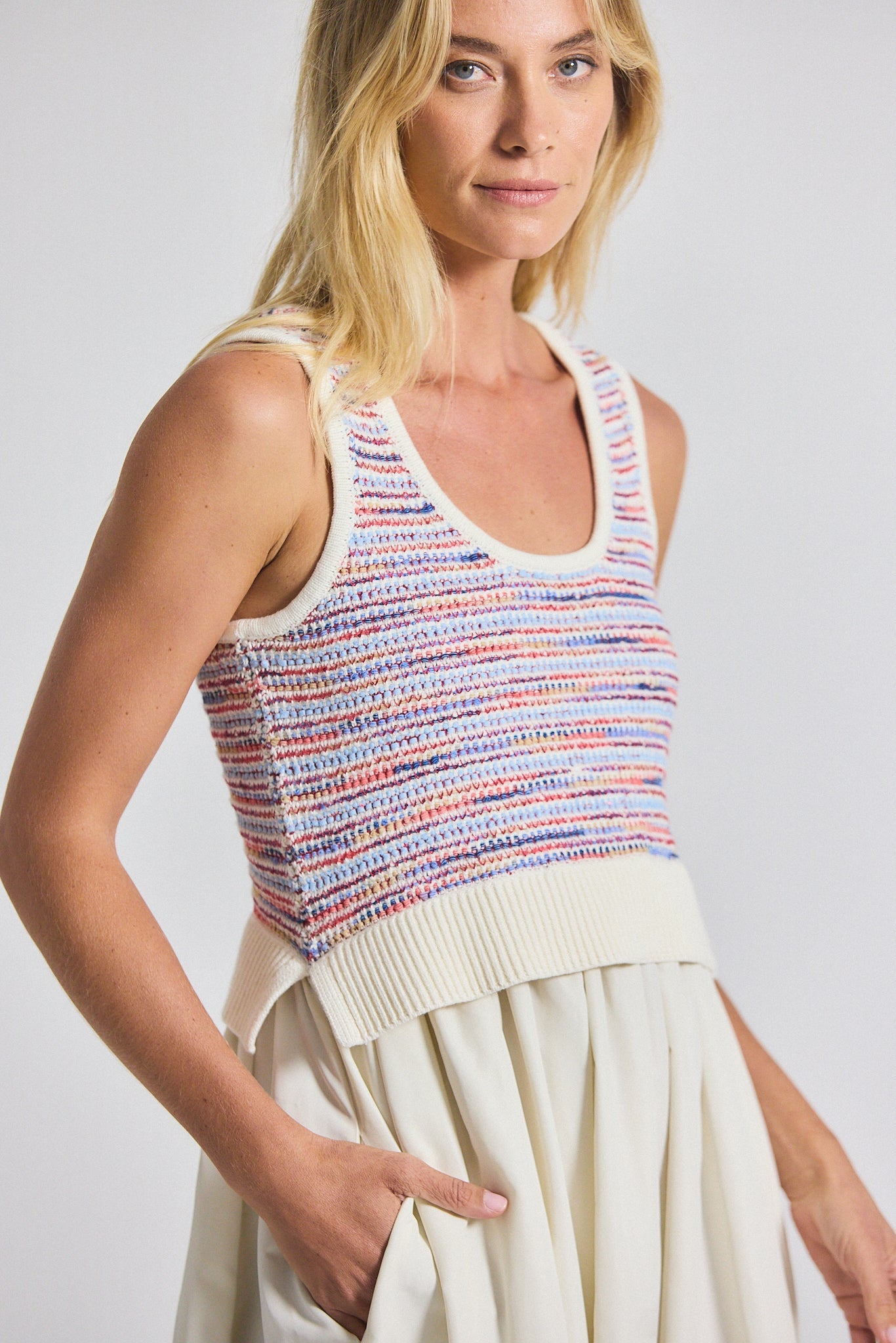 Loewel Space Dyed Knit Mixed Media Dress - Raspberry Multi