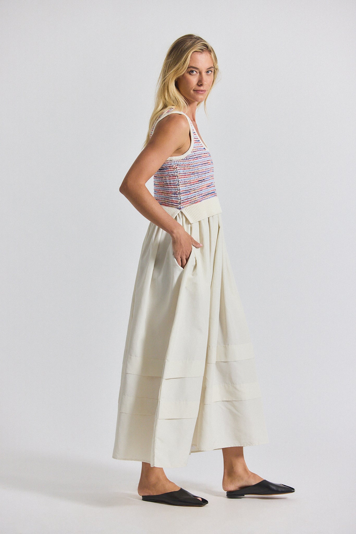 Loewel Space Dyed Knit Mixed Media Dress - Raspberry Multi