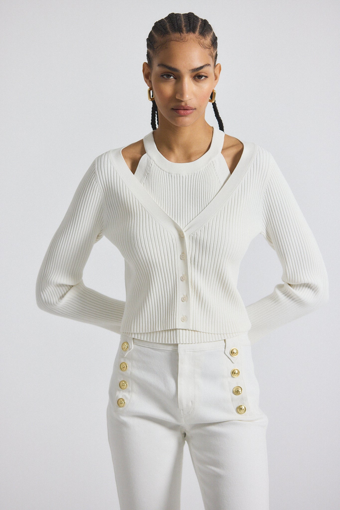 Lonnie Viscose Knit Layered Cardigan - White