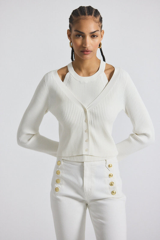 Lonnie Viscose Knit Layered Cardigan - White