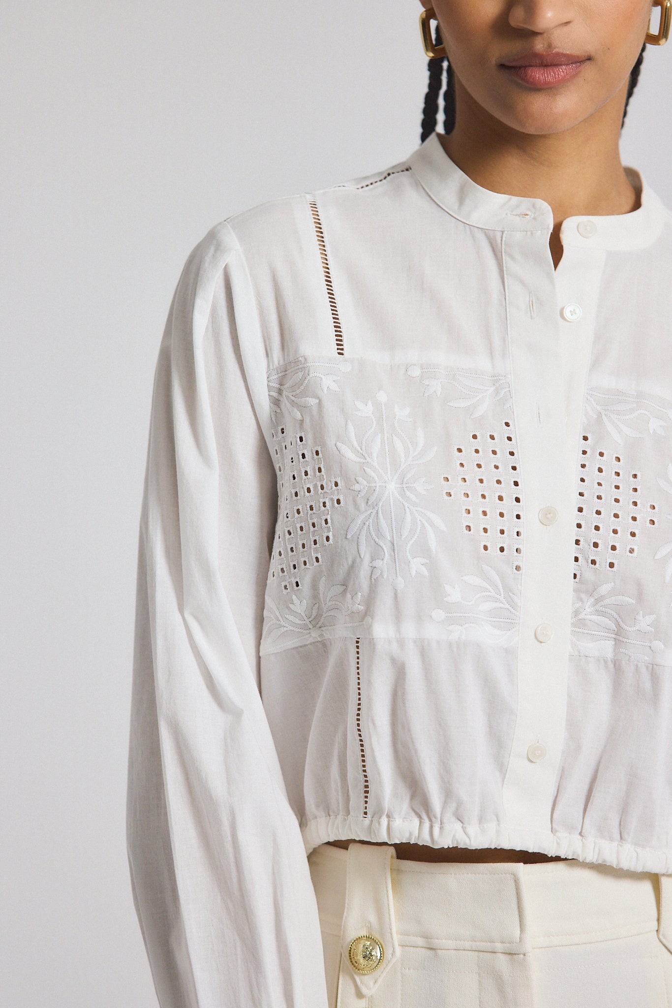 Malory Garden Tile Eyelet Blouse - White