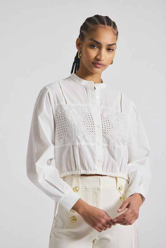 Malory Garden Tile Eyelet Blouse - White