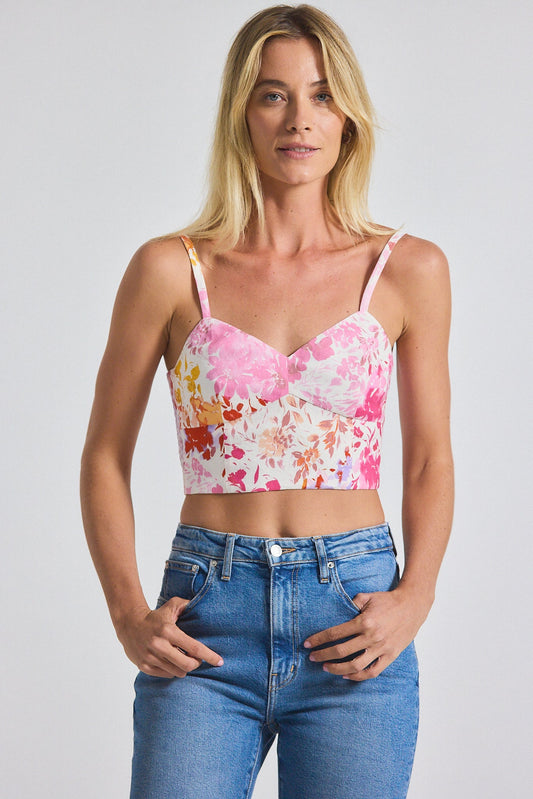 Margo Floral Printed Stretch Linen Bralette - Rose Multi