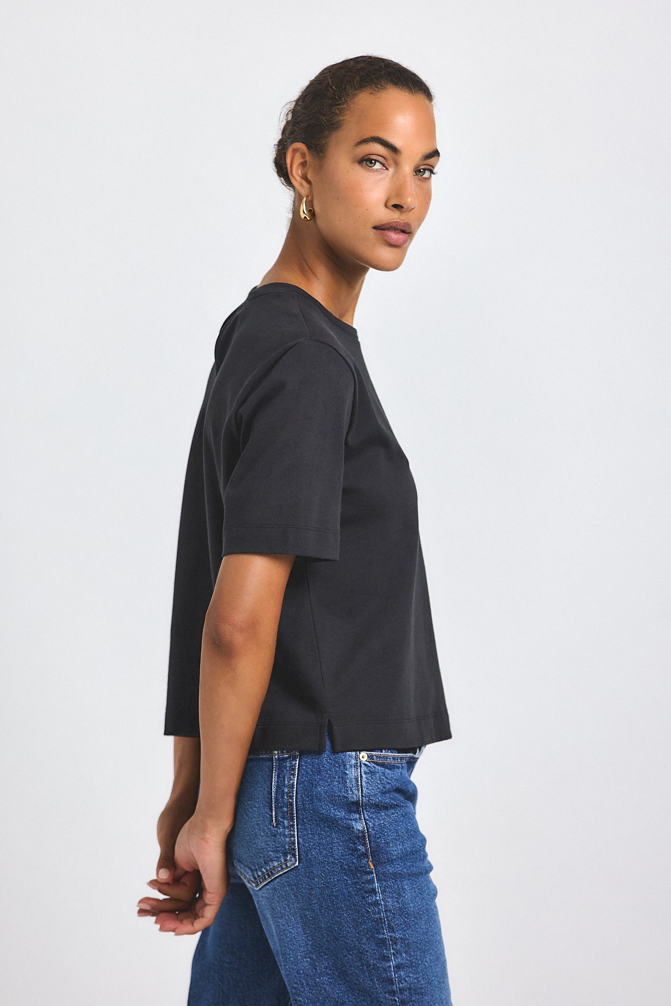 Miranda Cotton Jersey Boxy Tee - Black