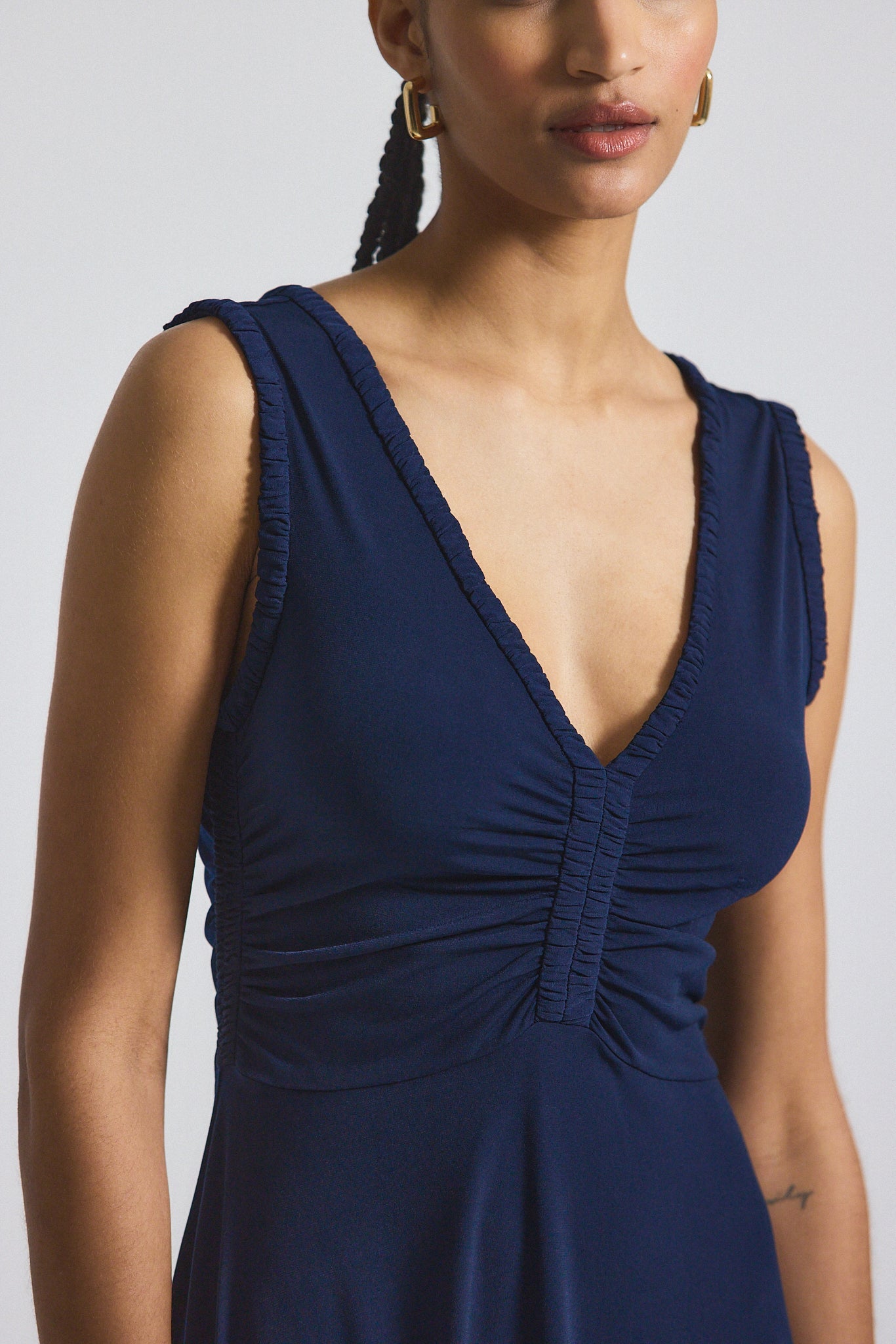 Misha Matte Jersey Ruched Dress - Navy