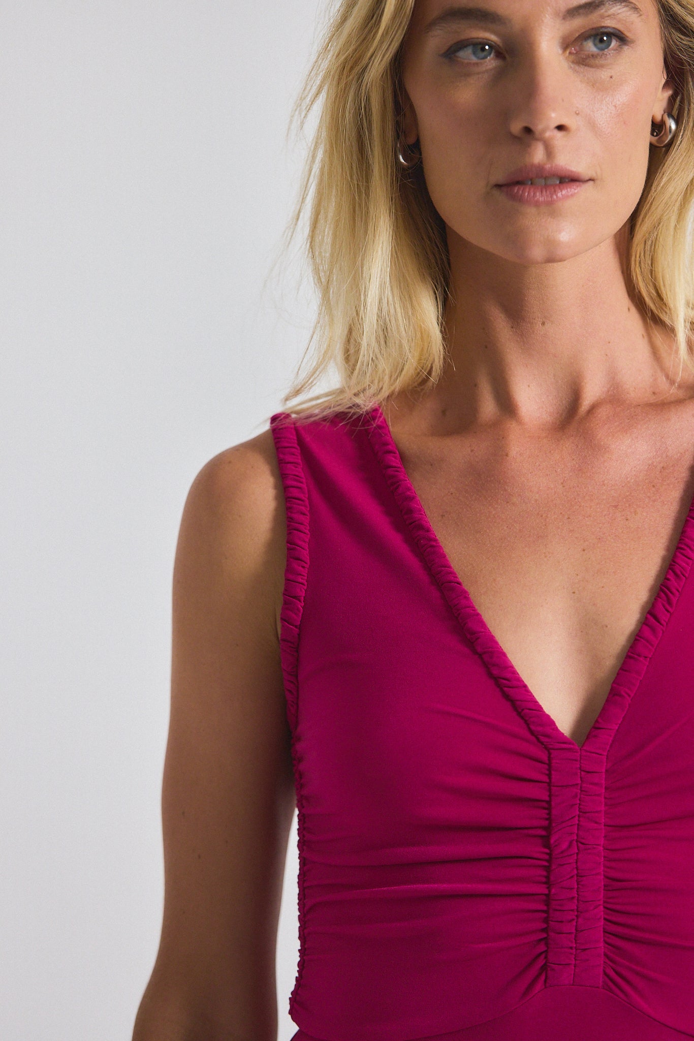 Misha Matte Jersey Ruched Dress - Raspberry