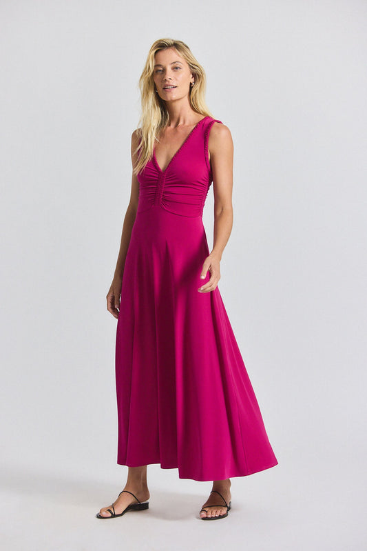 Misha Matte Jersey Ruched Dress - Raspberry