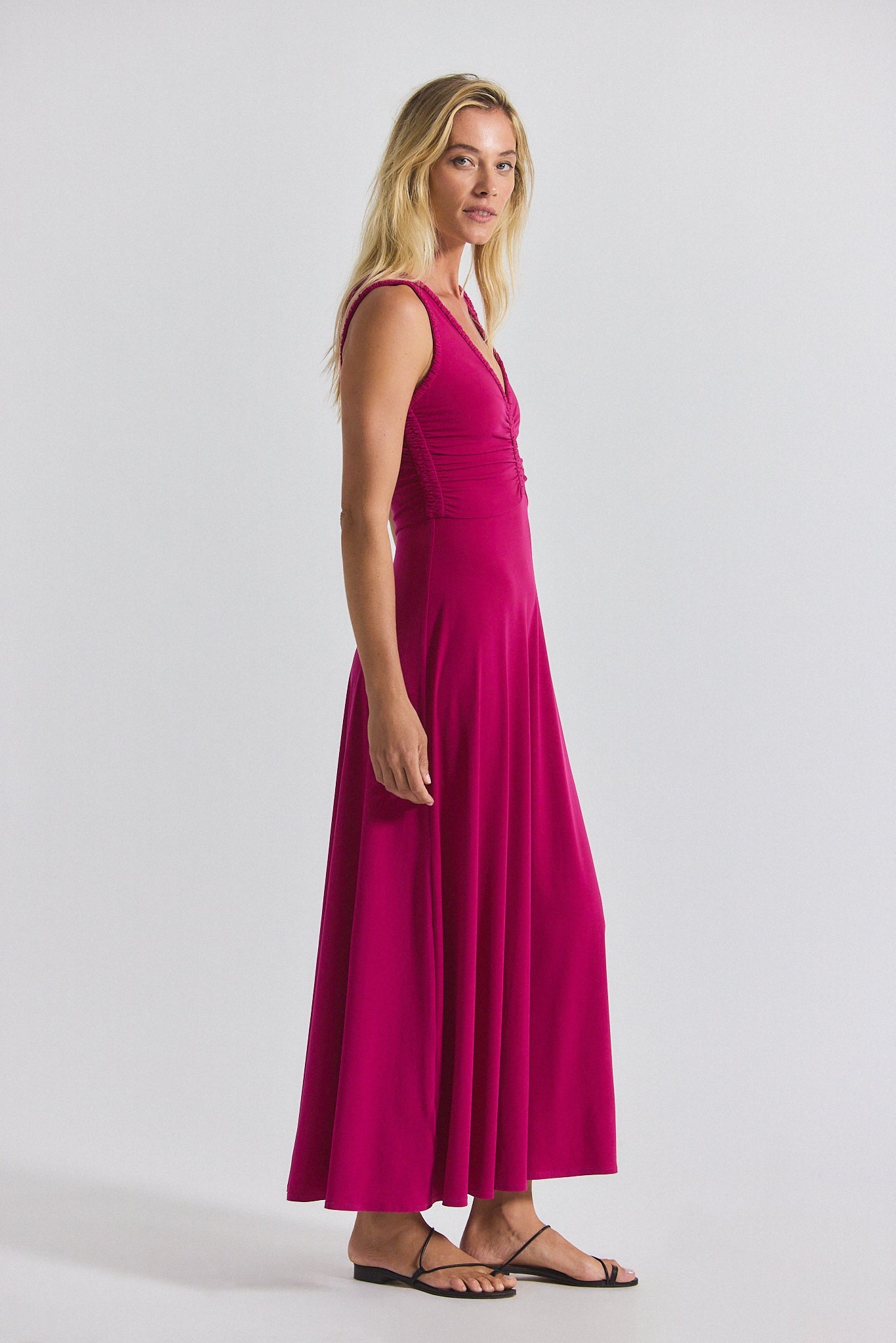Misha Matte Jersey Ruched Dress - Raspberry