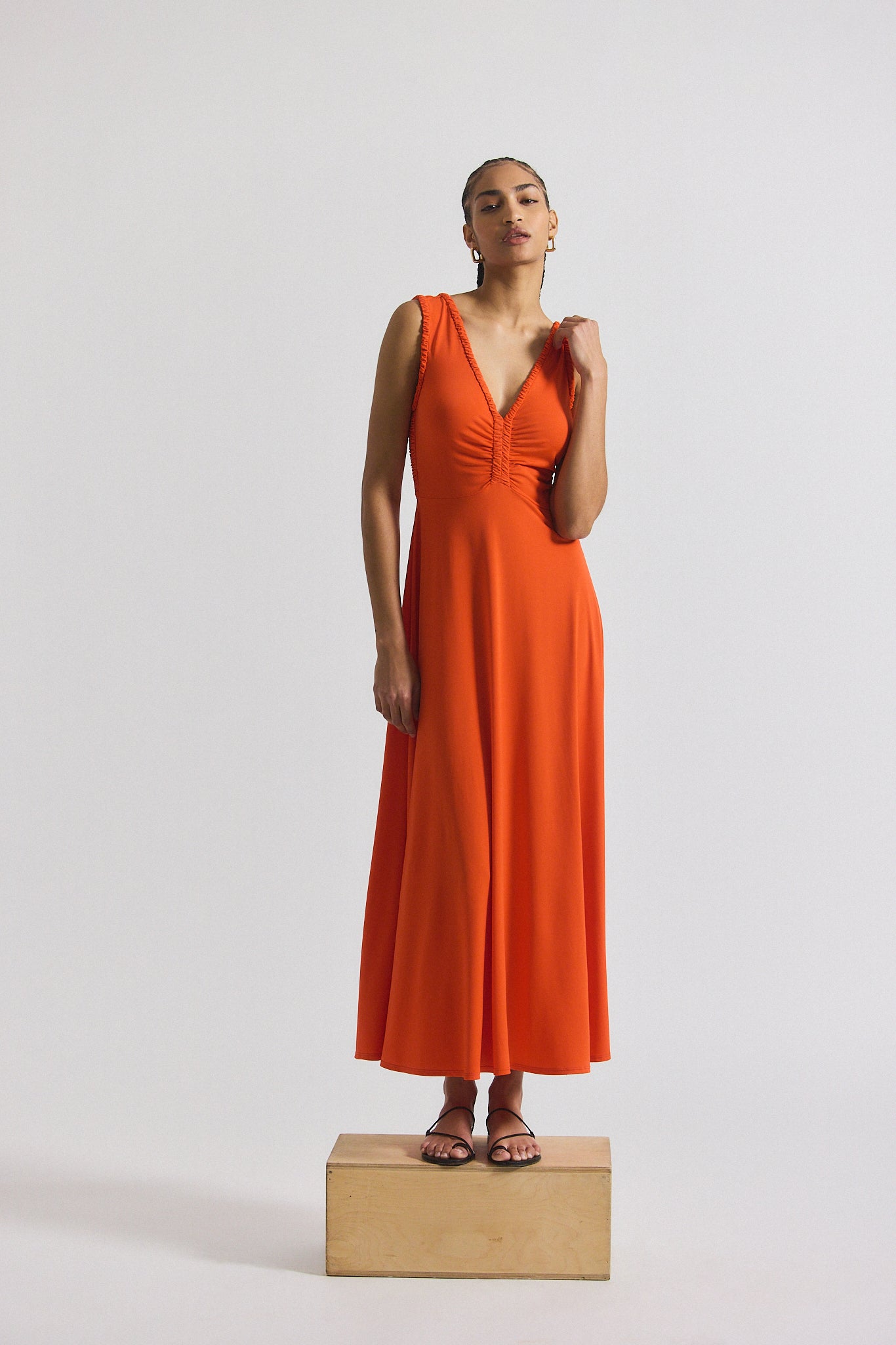 Misha Matte Jersey Ruched Dress - Tangerine