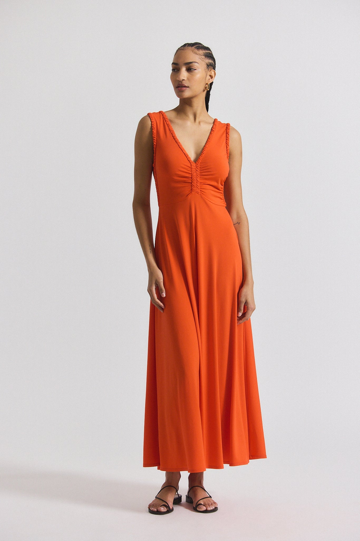 Misha Matte Jersey Ruched Dress - Tangerine