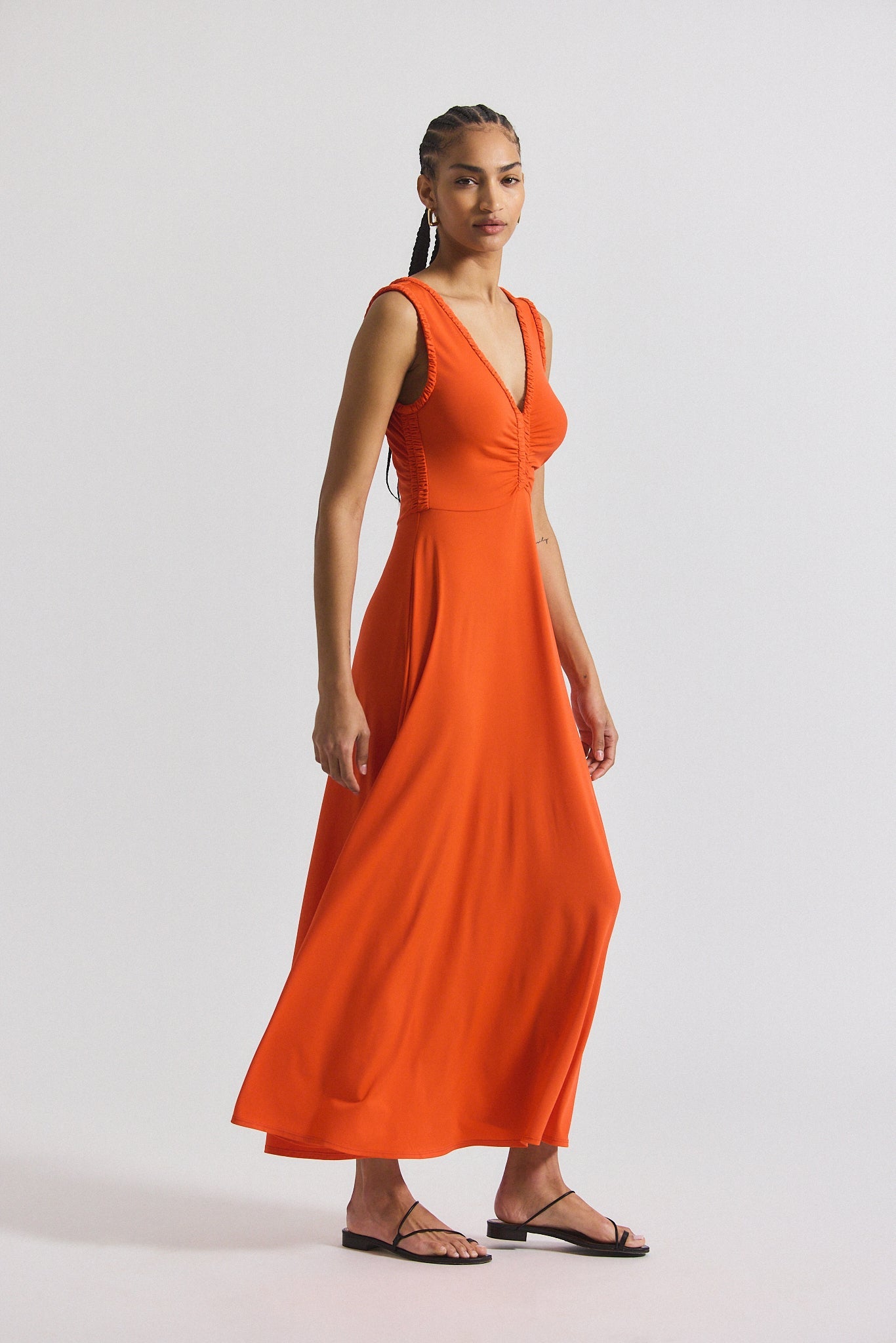 Misha Matte Jersey Ruched Dress - Tangerine