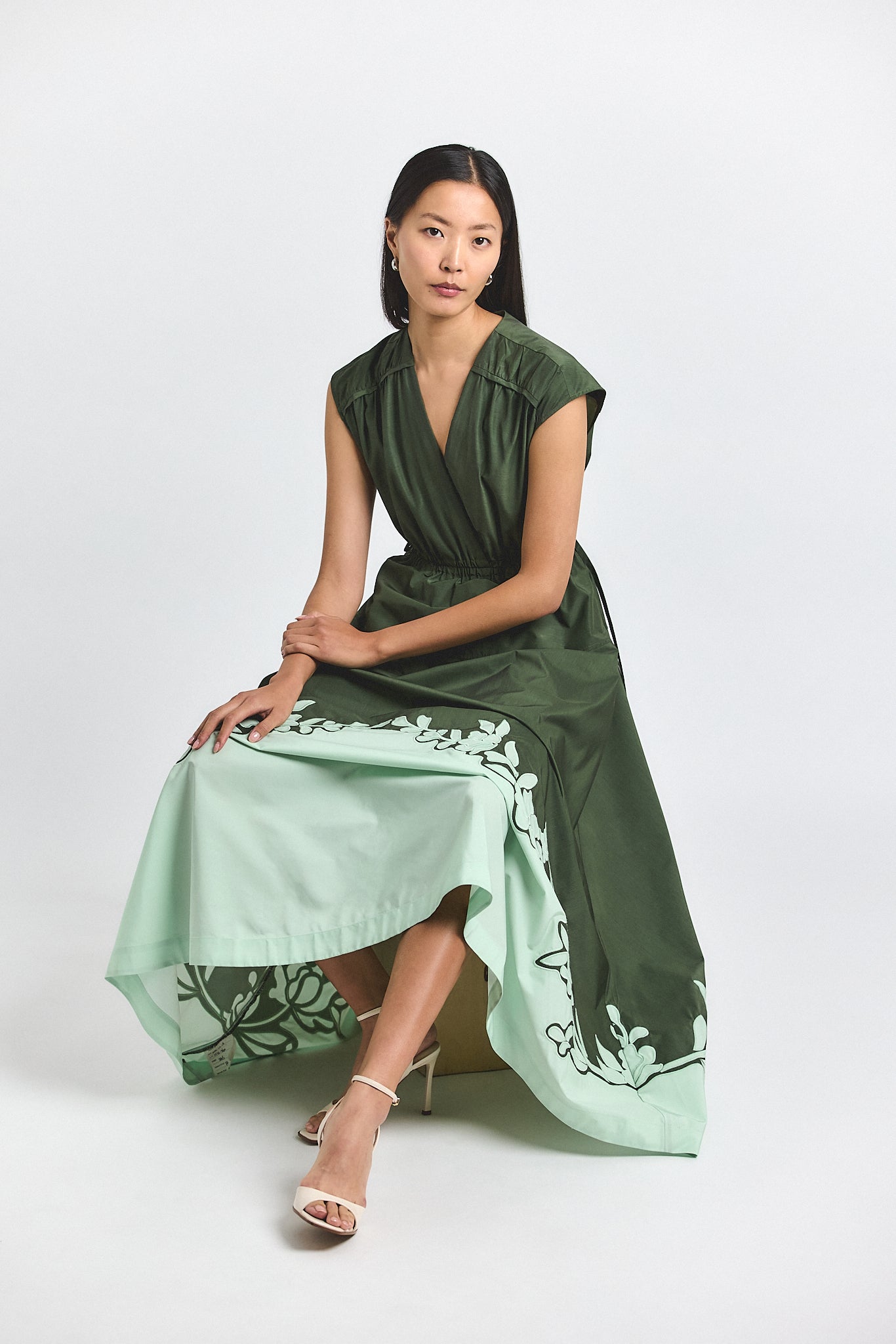 Nara Cotton Poly Poplin Applique Dress - Fatigue-Seafoam