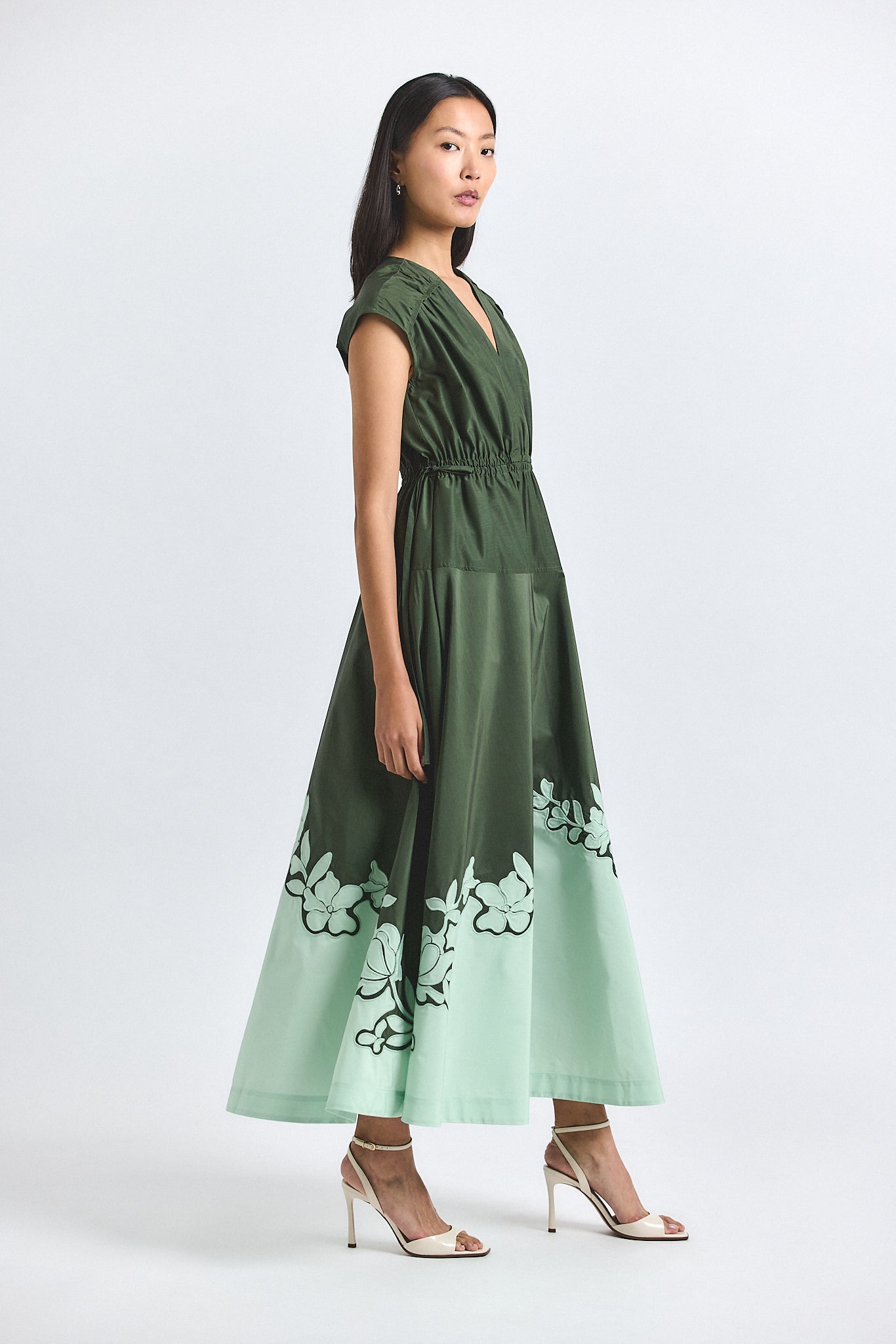 Nara Cotton Poly Poplin Applique Dress - Fatigue-Seafoam