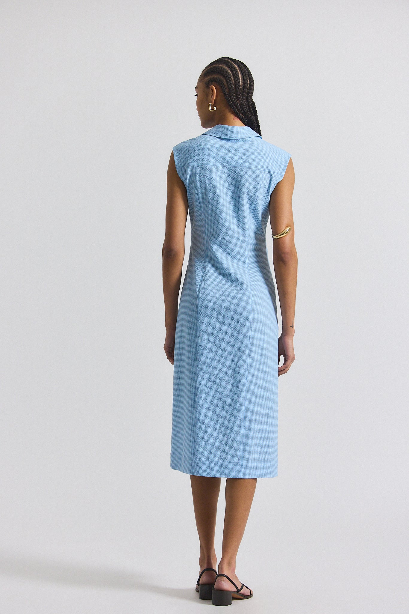 Nera Ruched Button Down Dress - Dusk Blue-White