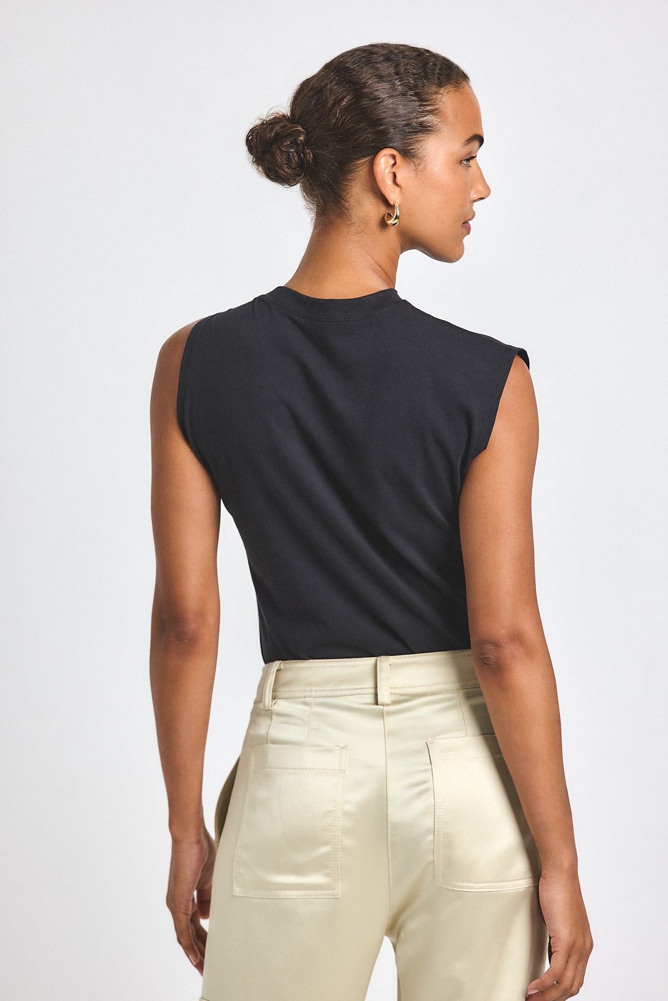 Nia Assymmetric Embellished Twist Tee - Black