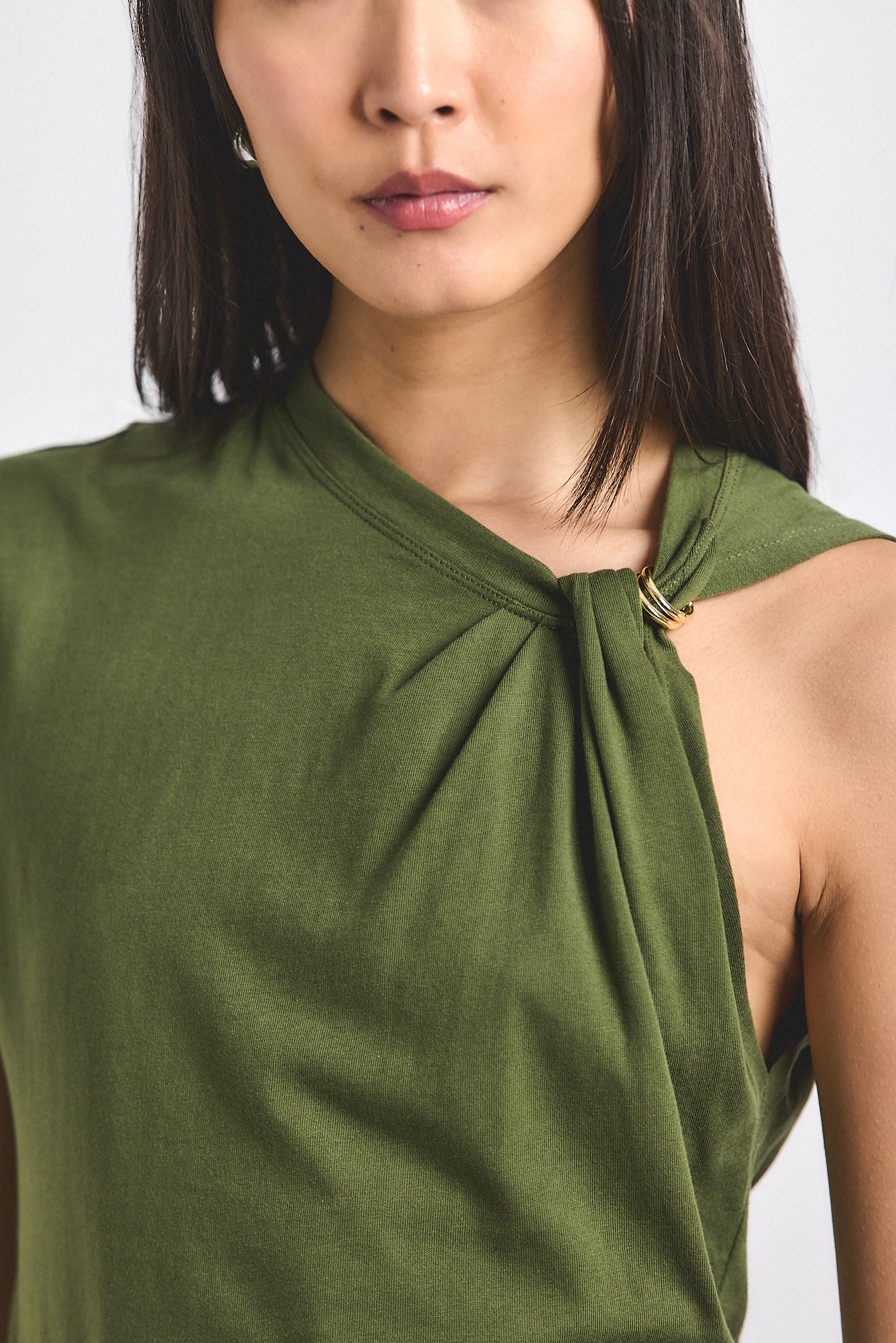 Nia Assymmetric Embellished Twist Tee - Fatigue