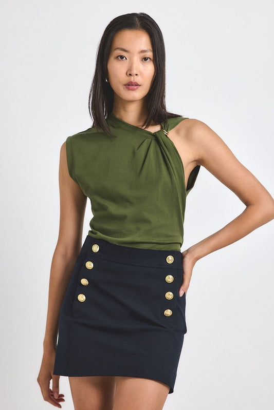 Nia Assymmetric Embellished Twist Tee - Fatigue