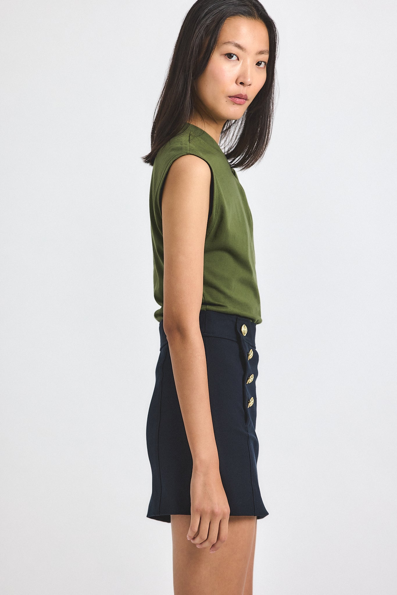 Nia Assymmetric Embellished Twist Tee - Fatigue