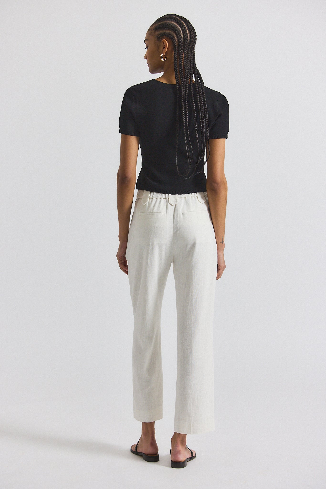Nika Drapey Linen Pant With Gold Crest Buttons - Blanc de Blanc