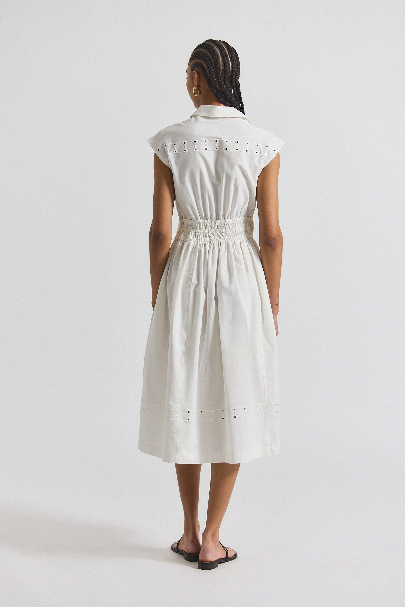 Nikita Poplin Embroidered Eyelet Cinch Waist Shirtdress - White