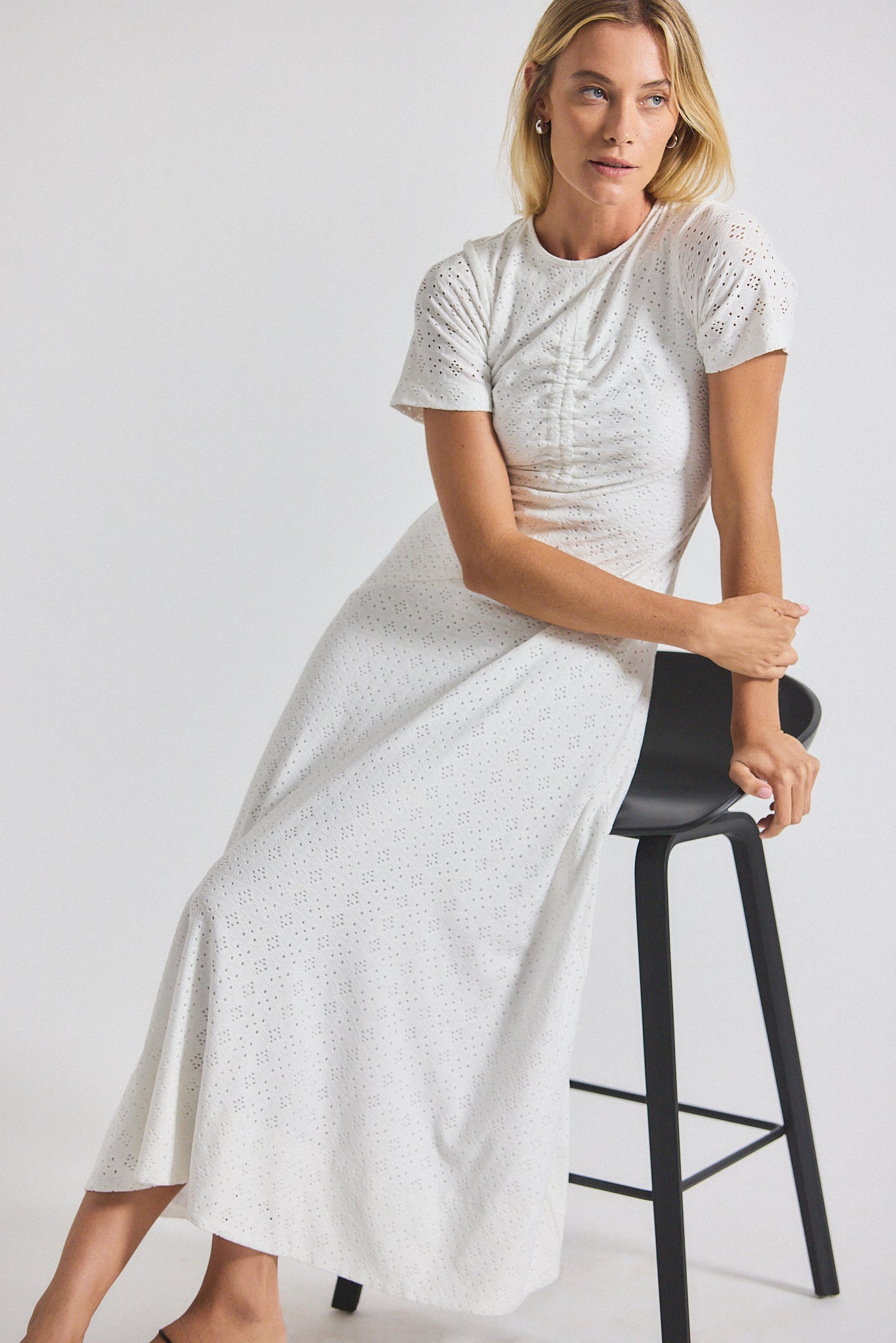 Olympia Ruched Front Maxi Dress - White