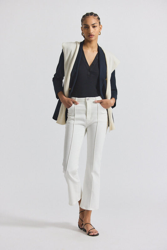 Perce Comfort Stretch Cropped Jean With Pintuck - Blanc de Blanc
