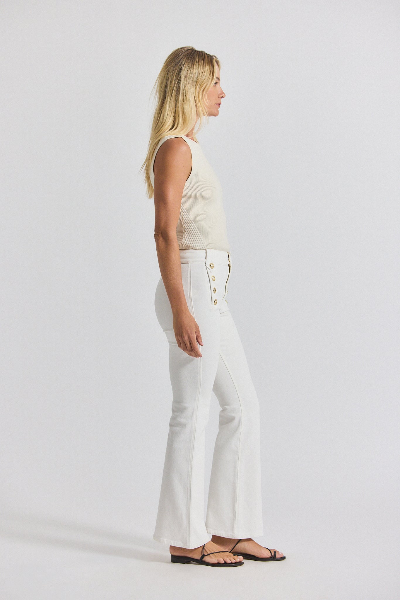 Robertson Stretch Denim Flare Trouser - Blanc de Blanc