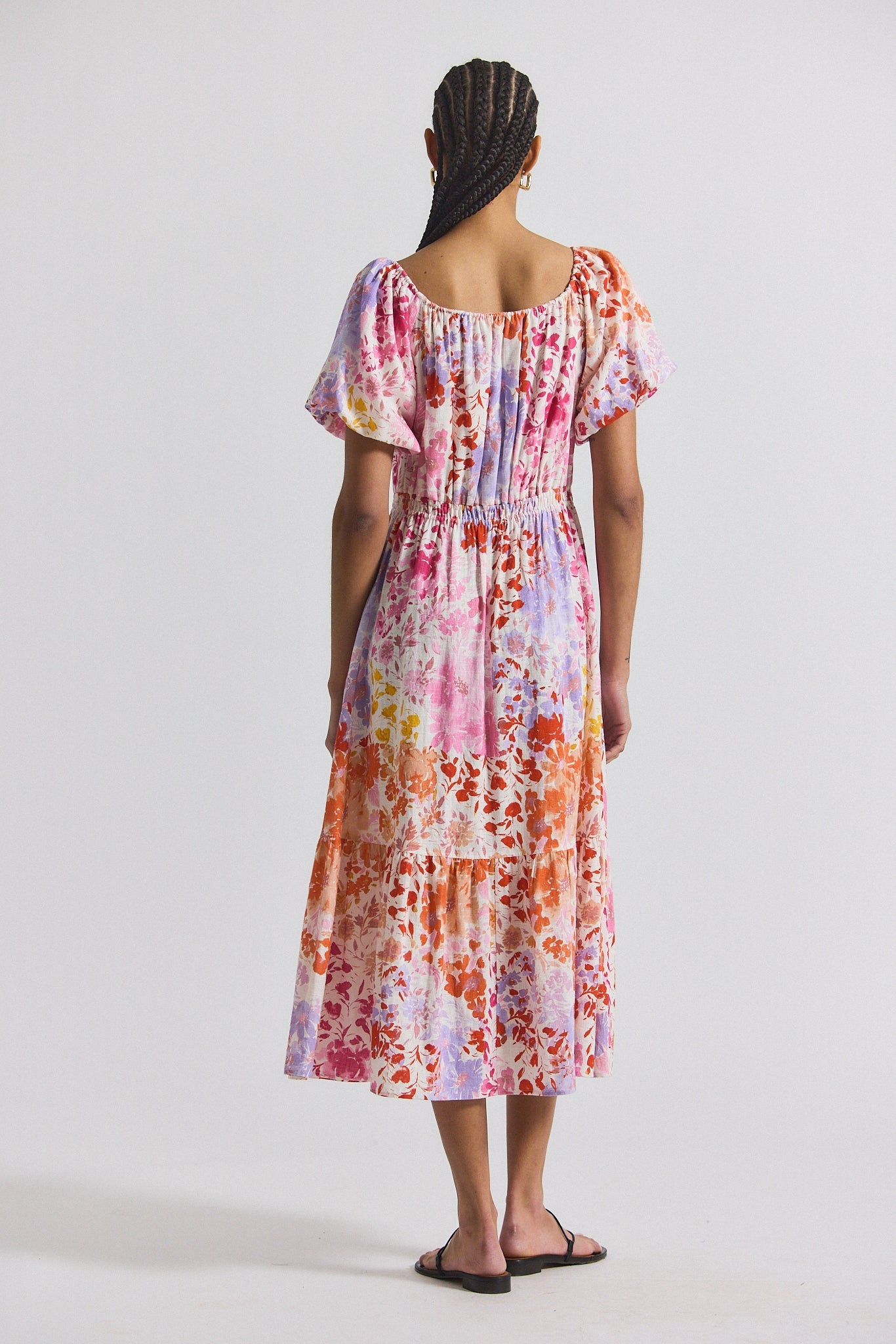 Laine Floral Printed Stretch Linen Puff Sleeve Maxi Dress - Rose Multi