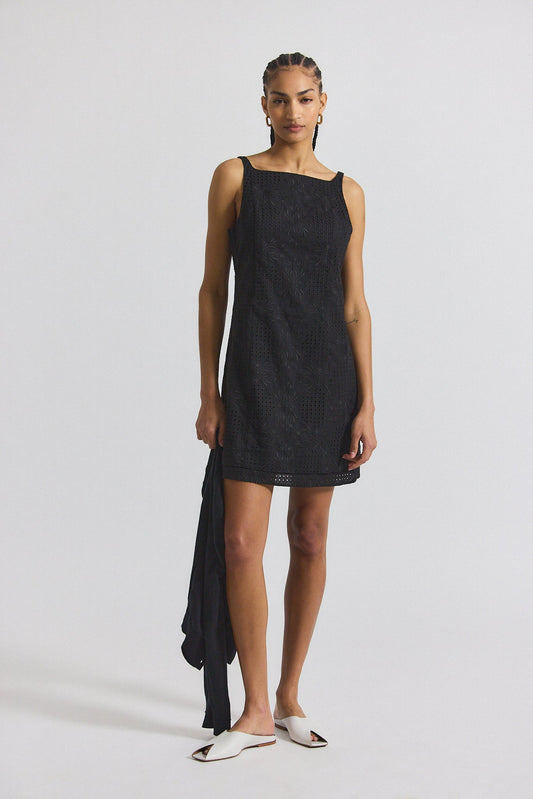 Saige Garden Tile Eyelet Mini Dress - Black