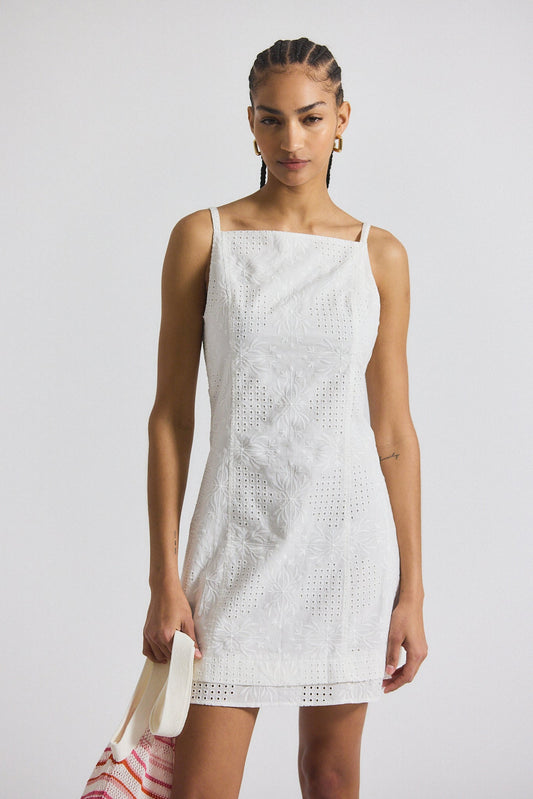 Saige Garden Tile Eyelet Mini Dress - White