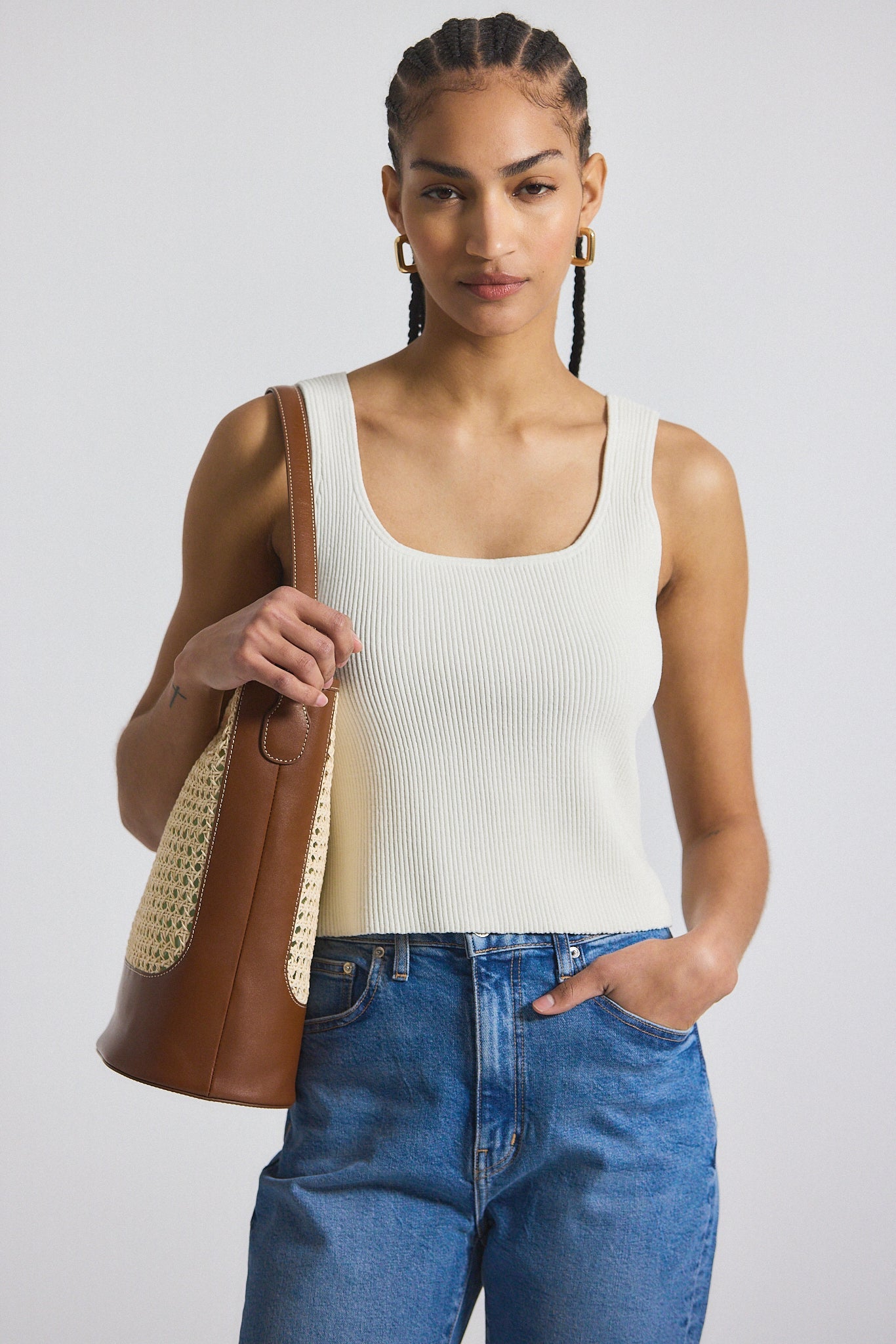 Sain Rib Knit Sweater Tank - Blanc de Blanc