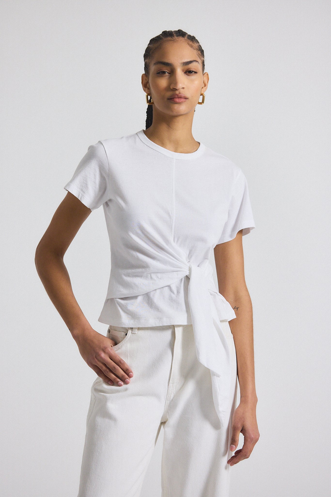 Sono Cotton Jersey Tie Front Tee - White