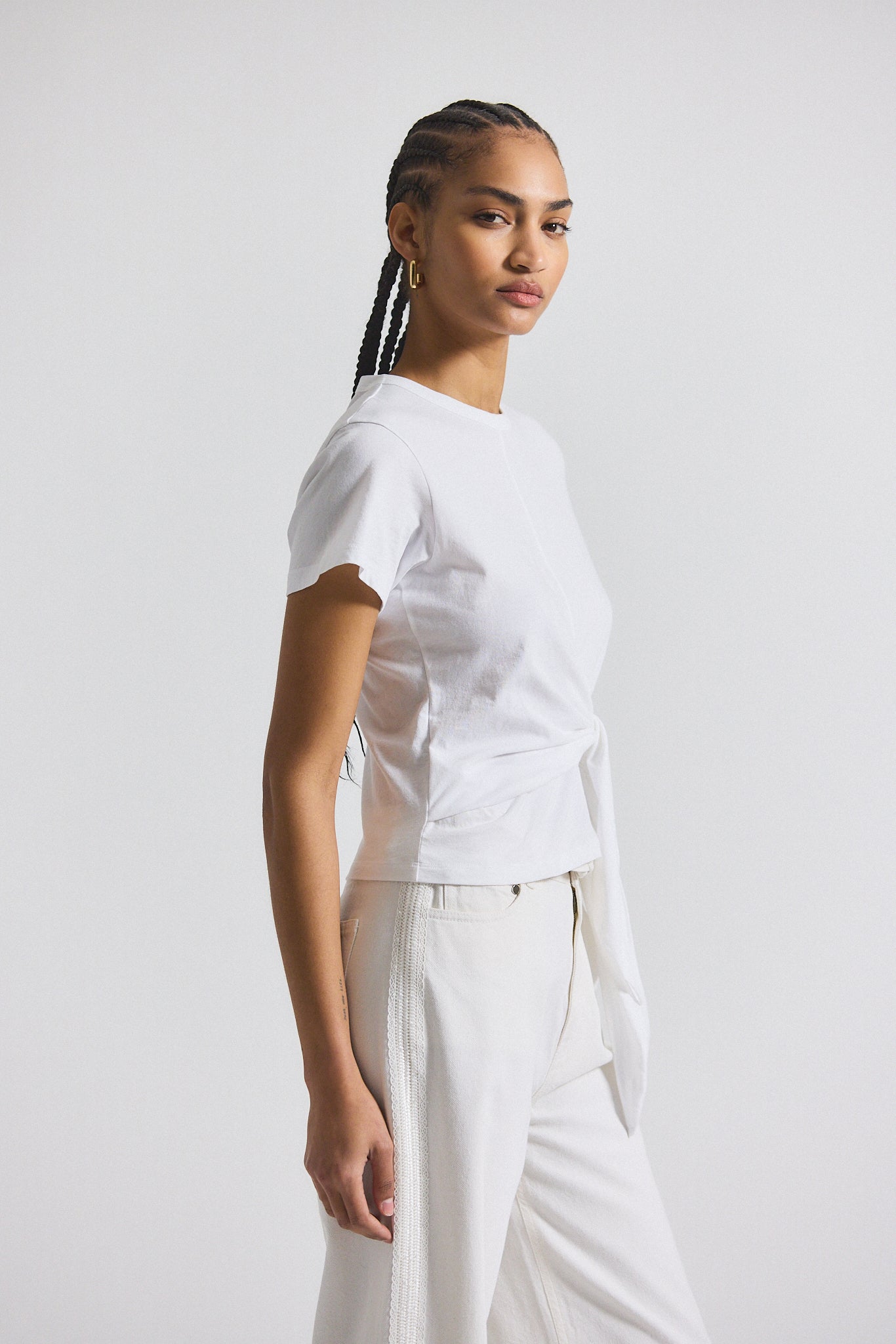 Sono Cotton Jersey Tie Front Tee - White