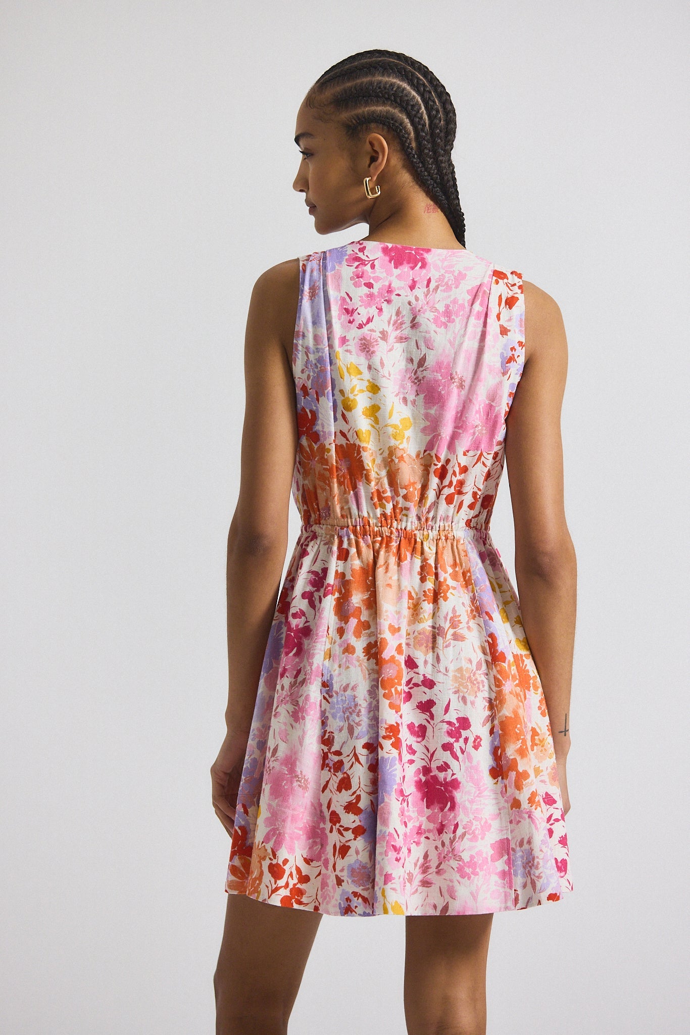 Tia Floral Printed Stretch Linen Mini Dress - Rose Multi