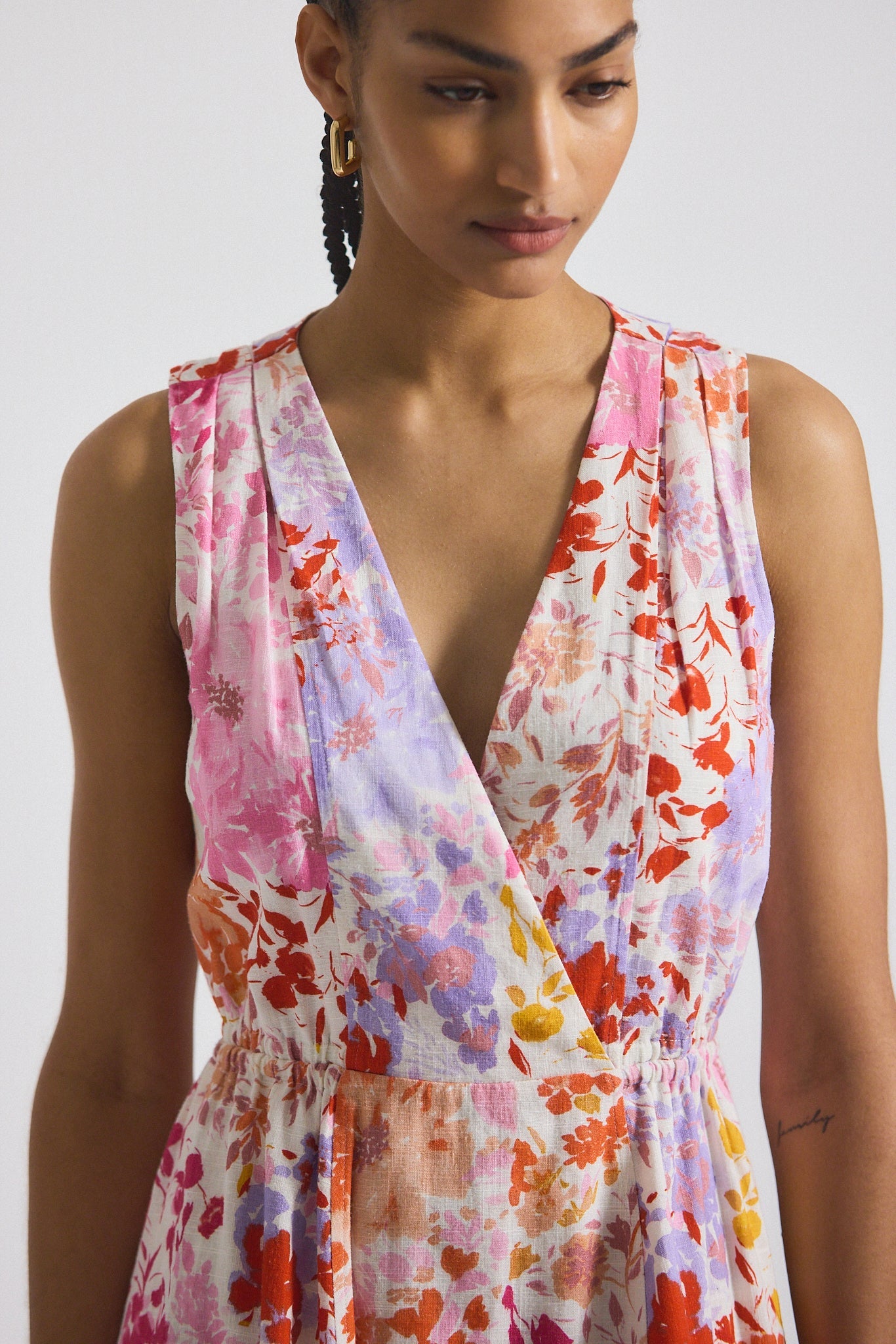 Tia Floral Printed Stretch Linen Mini Dress - Rose Multi